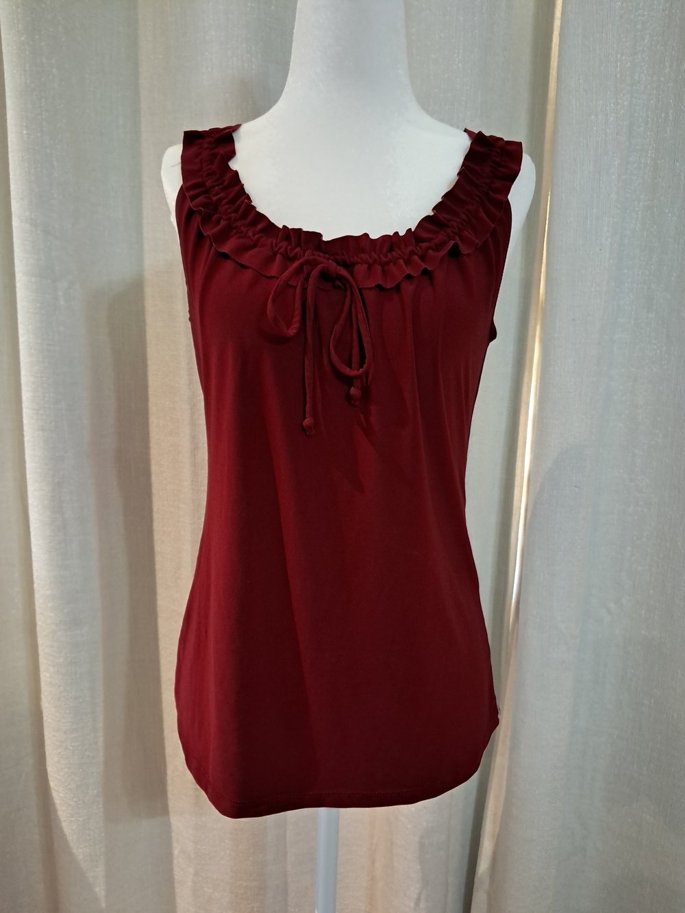 Ruffled Tie-Neck Sleeveless Tank Top - Burgundy